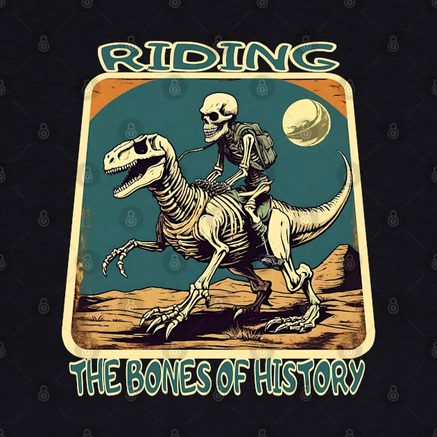 Funny Skeleton Riding T Rex by Ilustradamus